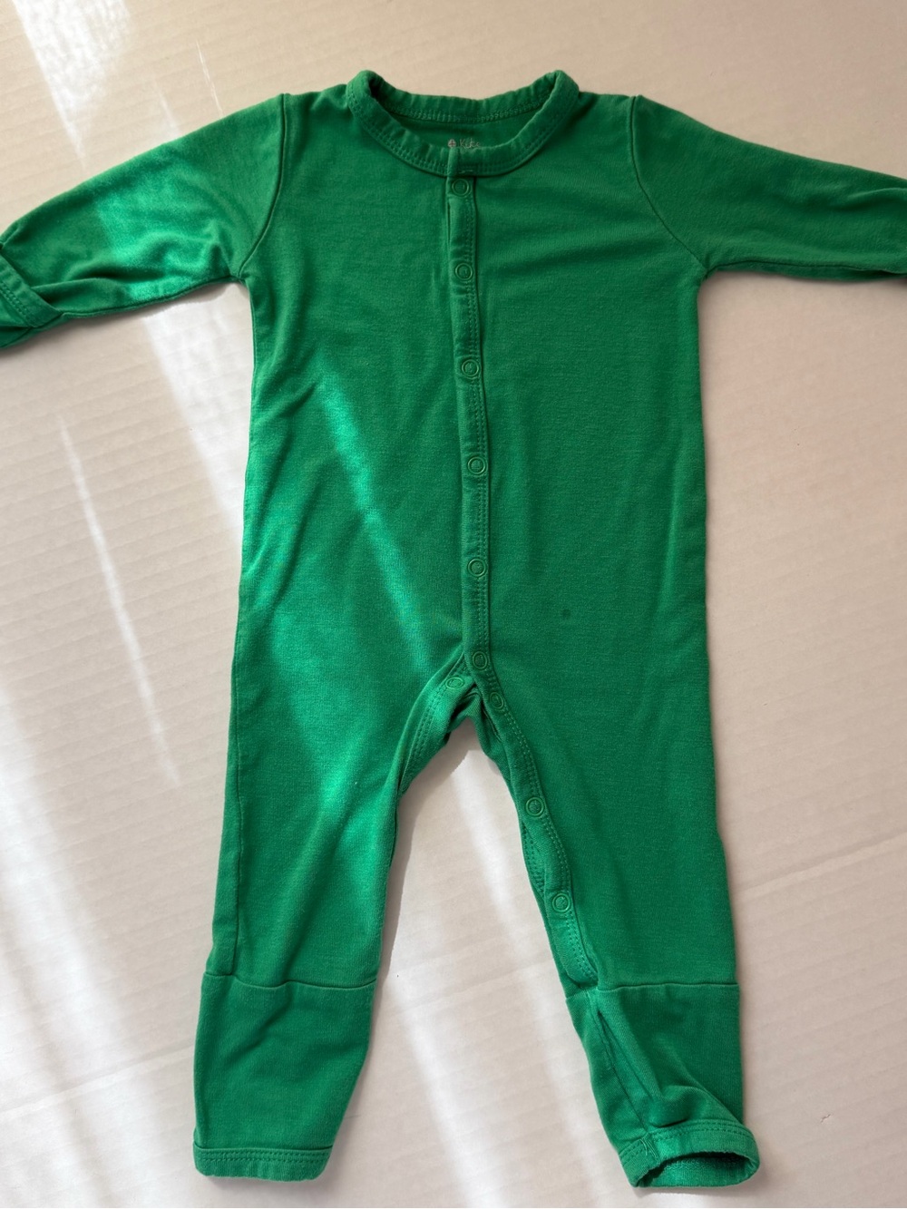 Kyte Baby Bamboo Snap Romper 0-3M Green Fold Over Mittens Feet